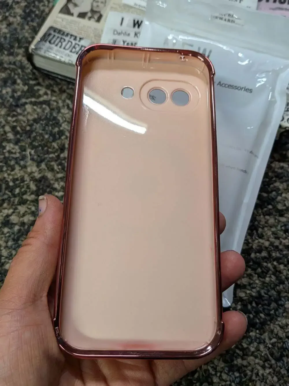 Pink Plated Frame Phone Case with Heart Ring Stand Holder